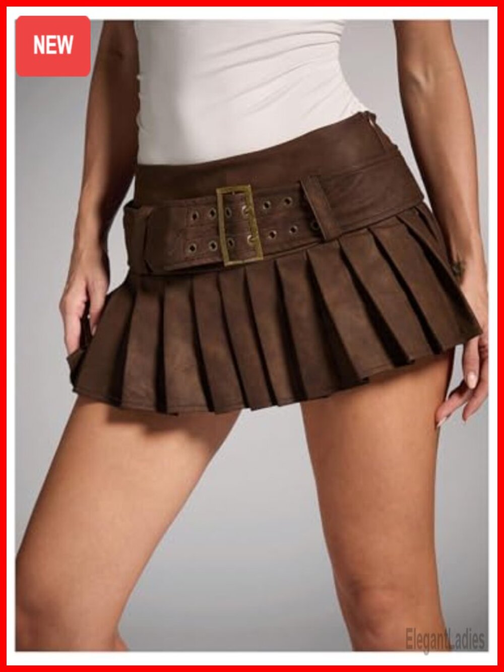 Floerns Pleated Mini Skirt Buckle Belt Low Rise Y2K Club Party Skirt - Picture 2 of 5